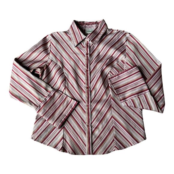 Vintage 70's Retro stripped bouse dagger collar large fold back cuffs size large - Picture 8 of 12